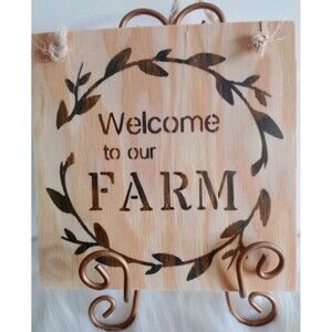 Handmade Welcome Sign Wood Burnished 8 1/2" X 8 1/2" Wall Hanging Country Decor